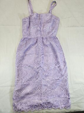 Vintage Jo Ed Sophistaces Lilac Lace Midi Dress with Spaghetti Straps Petite XS